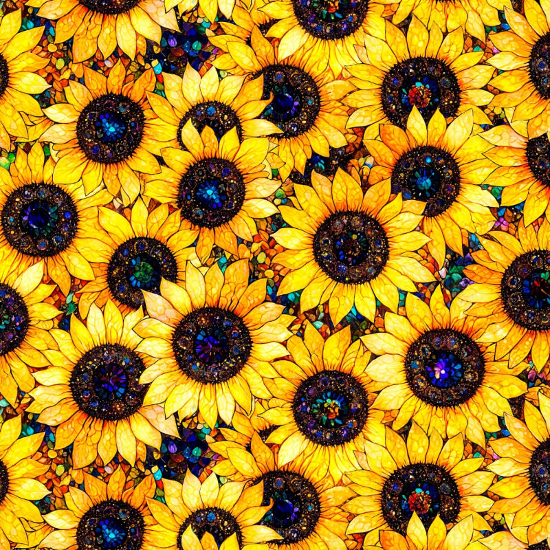Sonny in the Sunflowers -Yellow Stained Glass Sunflowers # 16240201-01