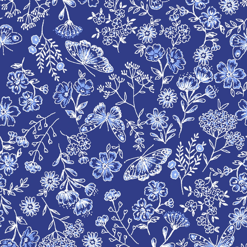 Butterfly Blues - Floral Royal # 23143-ROYAL