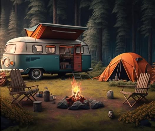 Camping Outdoors Blue Van 36" panel