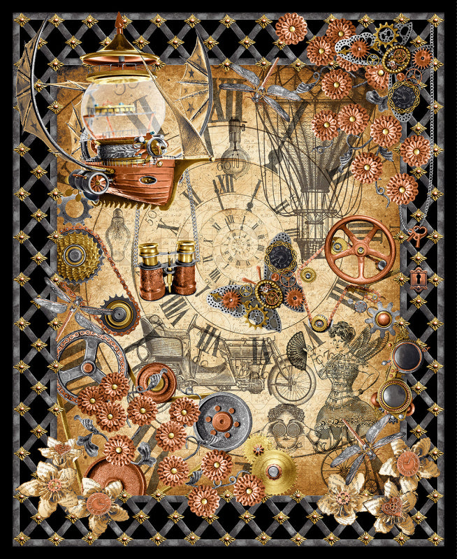 Full Steam Ahead -Parchment Steampunk Panel 36" # BQ3942P-41