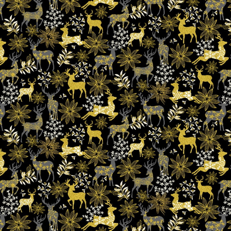 Merry Christmas -Black Deer & Floral Metallic # CM3623-BLACK