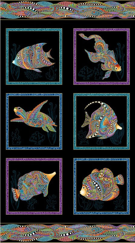 Hooked on Fish Squares Panel w/Metallic # 13000MB-12