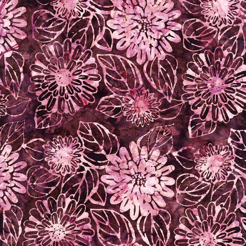 Tonga Batik Black Cherry Large Dahlias Batik # B1649-CHERRY