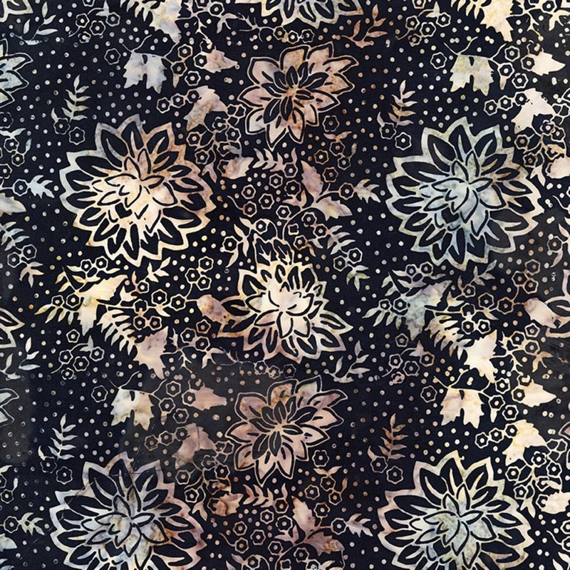 Tonga Batik Black Cherry Jet Large Peony And Cherry Blossom Batik # B1793-JET