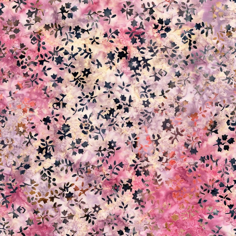 Tonga Batik Black Cherry Stardust Tiny Falling Stamped Foliage Batik # B8757-STARDUST