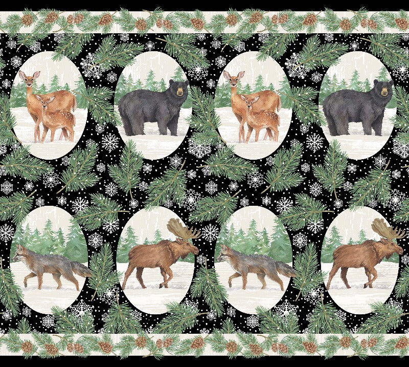 Frosted Forest Panel- Flannel F24300-99  Oval Animals