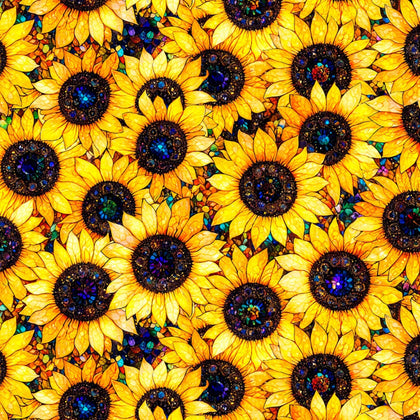 Sonny in the Sunflowers -Yellow Stained Glass Sunflowers # 16240201-01
