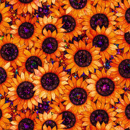 Sonny in the Sunflowers -Orange Stained Glass Sunflowers # 16240201-02
