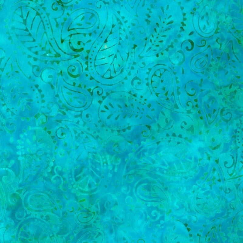 Teal-ing Good BOM - Medium Blue Leafy Paisley Batik # 22271-474