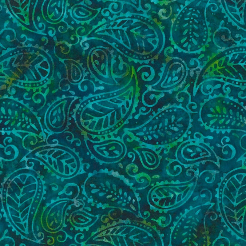 Teal-ing Good BOM - Blue/Green Leafy Paisley Batik # 22271-479