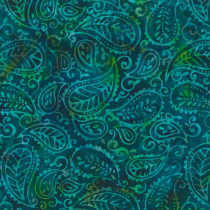Teal-ing Good BOM - Blue/Green Leafy Paisley Batik # 22271-479