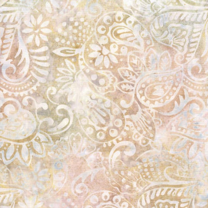 Copper Mountain - Cream/Blue Dots & Leaves Batik 22288-124