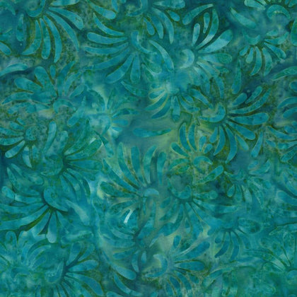 Copper Mountain - Aqua Blue Petal Toss Batik # 22289-477