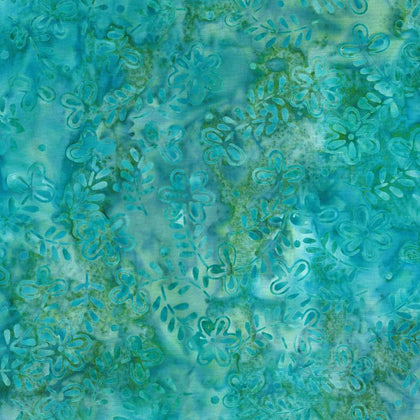 Copper Mountain -  Aqua Blue Daisies Batik # 22292-477