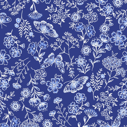 Butterfly Blues - Floral Royal # 23143-ROYAL