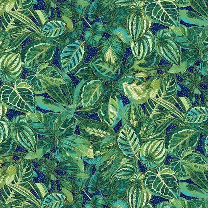 Shimmer Paradise, Navy Tropical Leaves 25242M-48