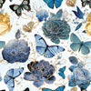 Gilded Wings -Butterflies and Floral White Digitally Printed Metallic # 5076-02