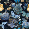 Gilded Wings -Butterflies and Floral Black Digitally Printed Metallic # 5076-05