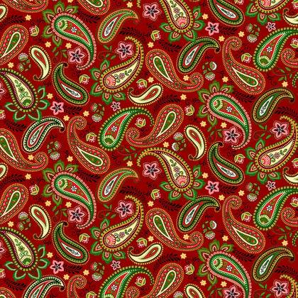 Blooms of the Holiday -Red Multi Paisley # 8384S-88