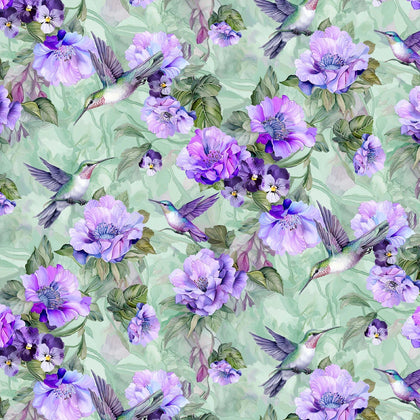 Garden Delight - Sage Hummingbirds Floral # CD3500-SAGE