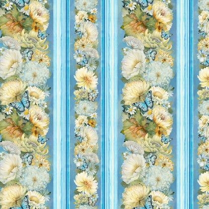 Forest Whisper -Blue Floral 11in Stripes # CD3682-BLUE