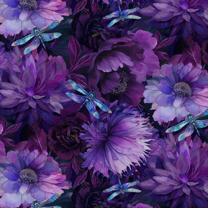 Dragonfly Mist - Wide Backs - 108 Inch Wide Floral With Dragonflies # CDX3892-PURPLE