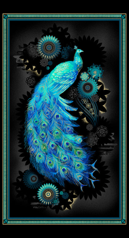 Magnificent Peacock - Black Peacock Meadow Panel # CM11849-BLAC