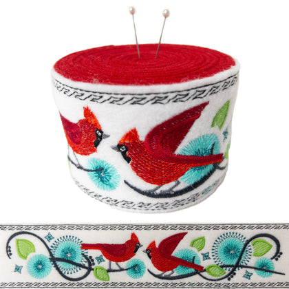 Marie Noah Embroidered Felt Pincushion: Cardinals