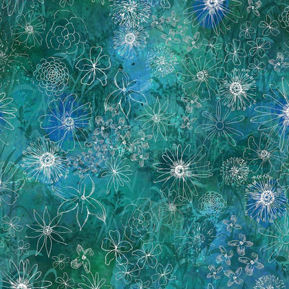 Midnight Dreams -Teal Digital Meadow # Y4235-104