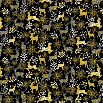 Merry Christmas -Black Deer & Floral Metallic # CM3623-BLACK