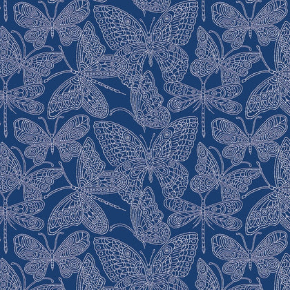 Blooming Denim - Blue Butterflies N Stitch # 13283B-54