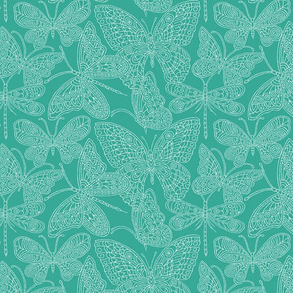 Blooming Denim - Aqua Butterflies N Stitch # 13283B-84