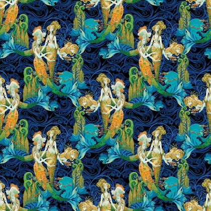 Atlantis Blue Mythical Mermaids Allover # 13287B-55