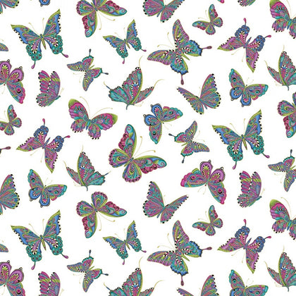 Alluring Butterflies White Butterflies Allover # 13306MB-09 Metallic