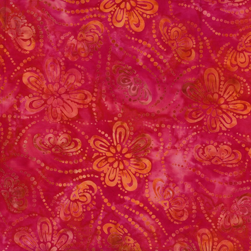 Prismatic Red Orange Floating Flowers Batik # 22233-338