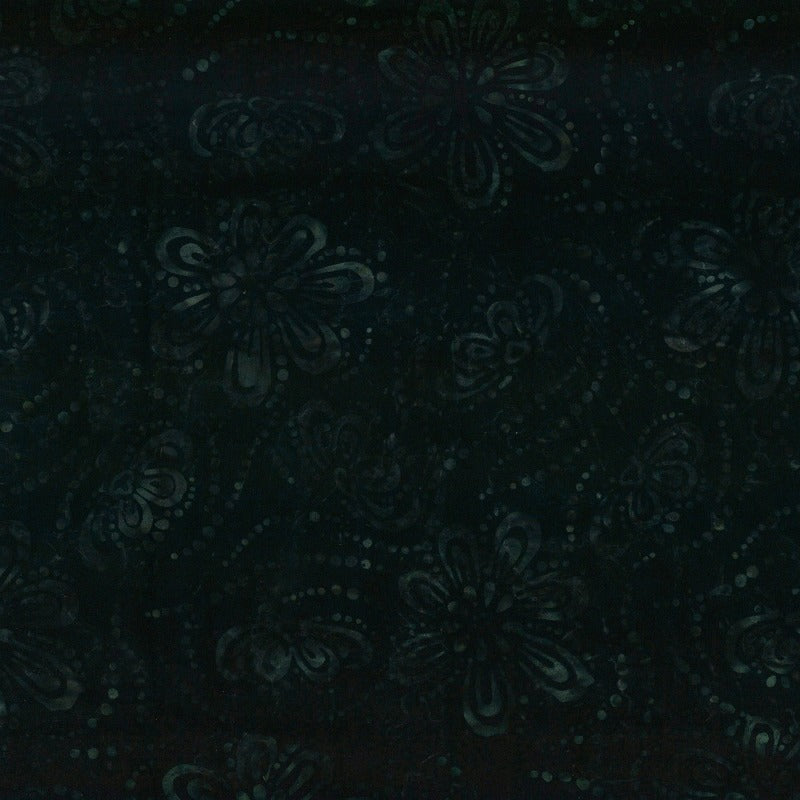 Prismatic Black Light Grey Floating Flowers Batik # 22233-991