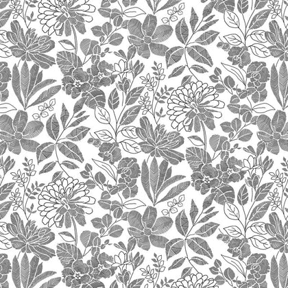 Pen & Ink Black and White Floral 118in Wide Back # 6912S-09