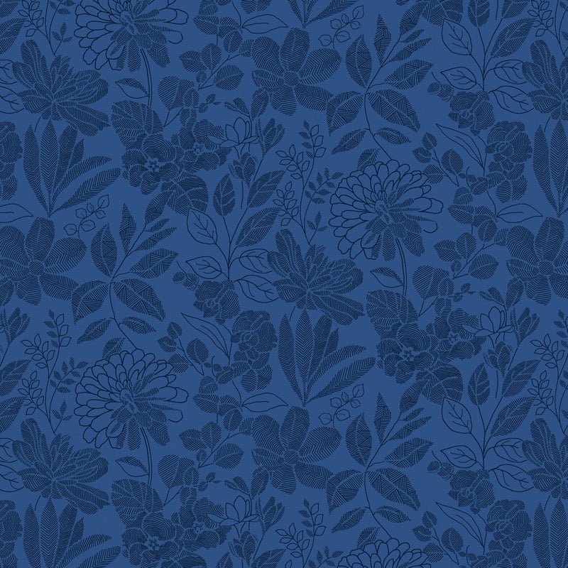 Pen & Ink Blue Floral 118in Wide Back # 6912S-77