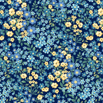 Bee All You Can Bee Dark Blue Allover Floral # 6943S-77