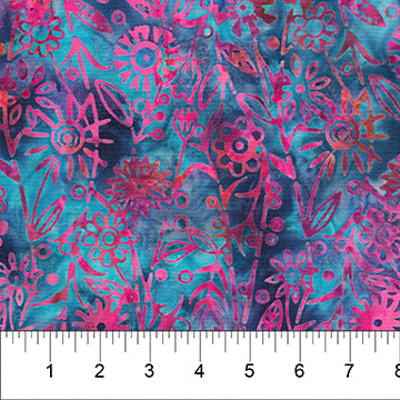 Florentine Pink Rose 80615-28 Sketched Floral - Fuchsia Blue
