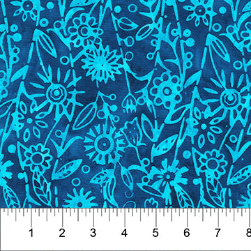 Florentine Blue Indigo 80615-45 Sketched Floral - Denim Turquoise