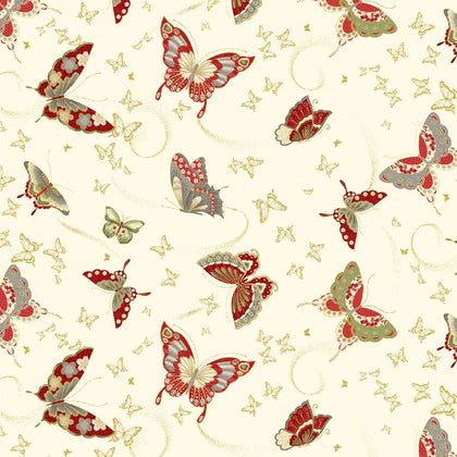 Kyoto Cream Metalic Asian Butterflies # CM1668-CREAM